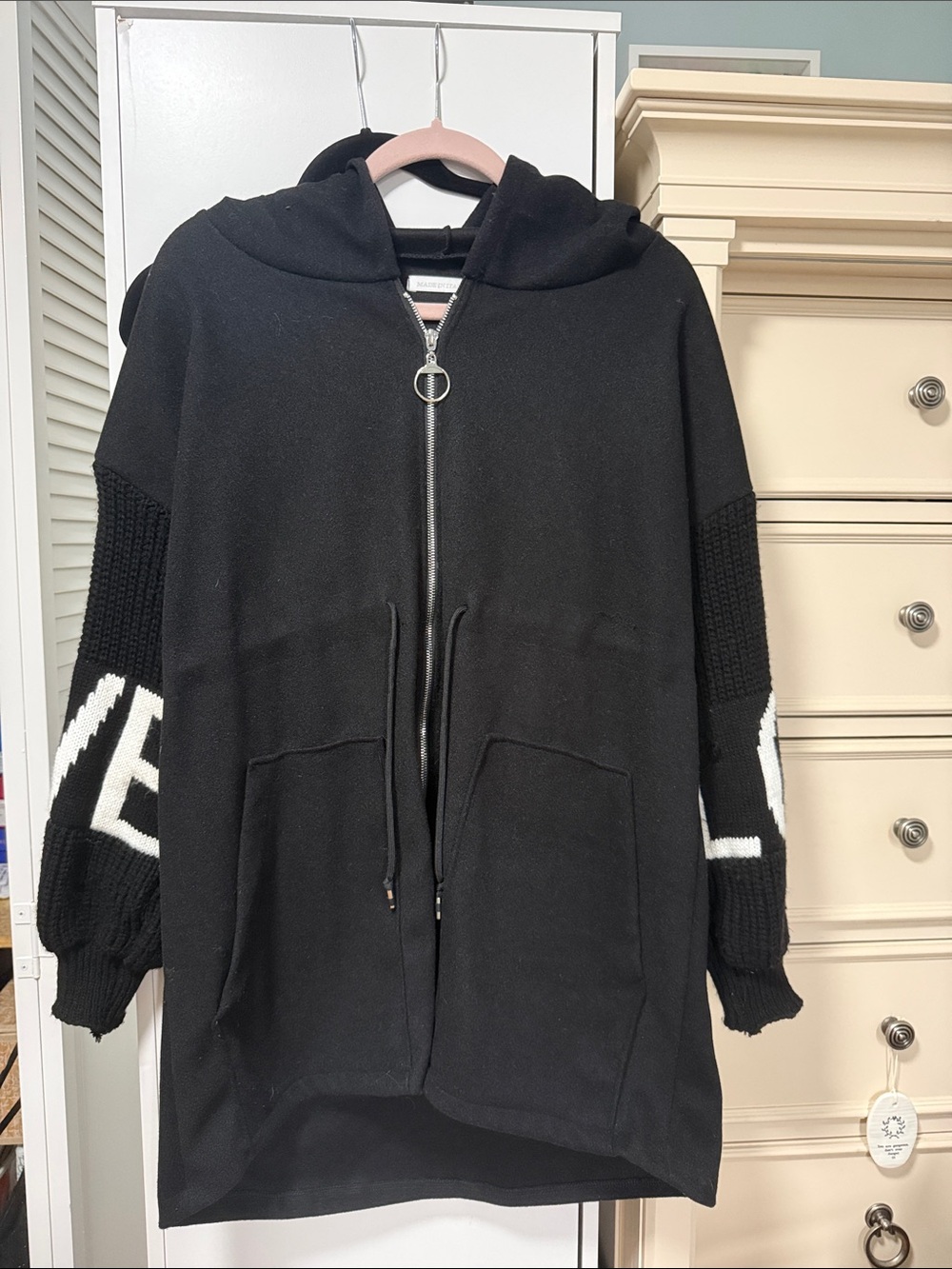 Black Hooded love Zip Cardigan Jacket - Unbranded